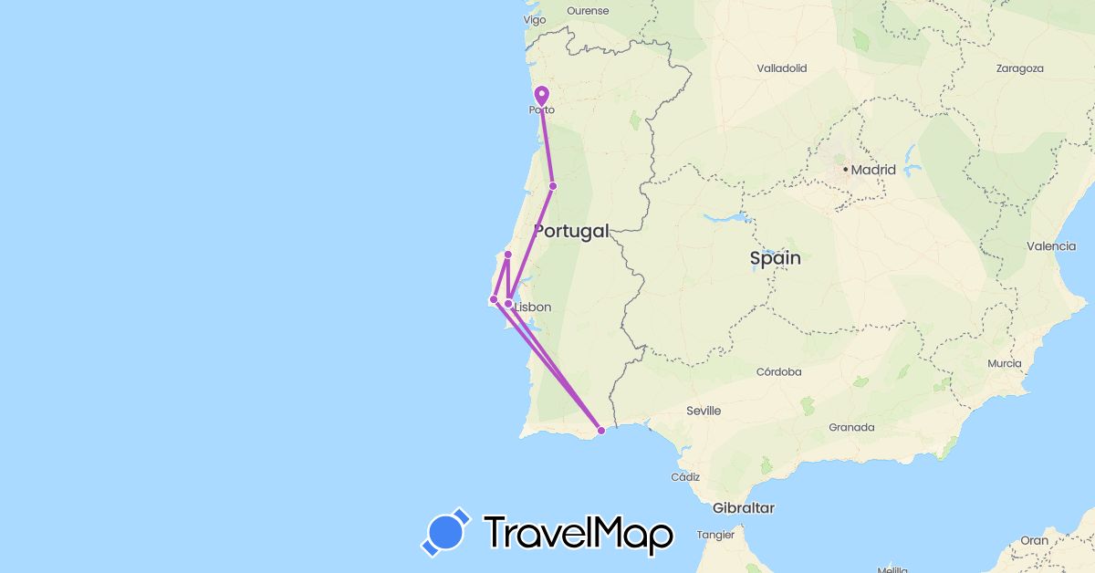 TravelMap itinerary: train in Portugal (Europe)
